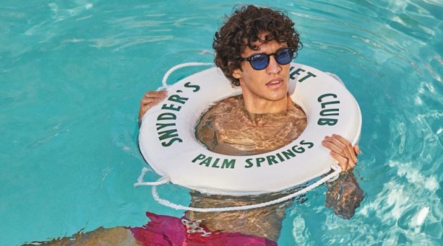 Francisco Heads to Palm Springs in Style with Todd Snyder Enjoying a swim, Francisco Henriques rocks Hartford Kuta swim trunks.