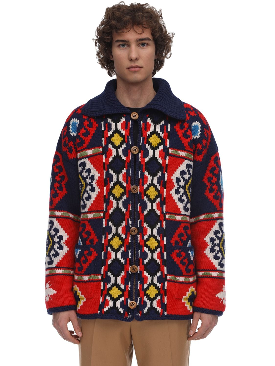 color mixed wool cardigan jacket