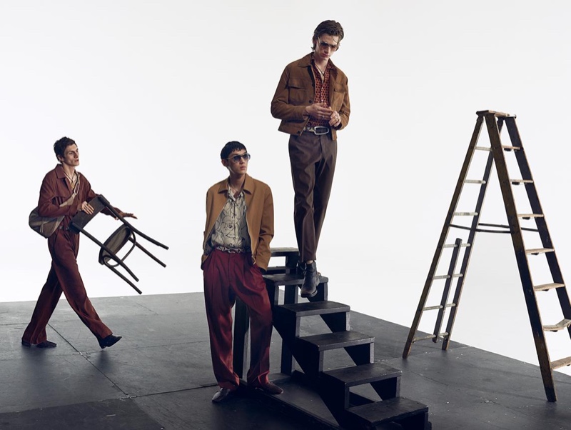 Starring in Zara's spring-summer 2020 campaign, models Henry Kitcher, Jun Young Hwang, and Erik van Gils appear before the lens of Craig McDean.
