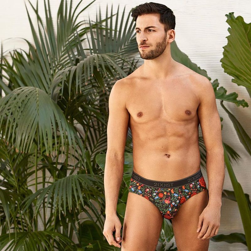 Jonathan Sampaio models 2(x)ist's floral  print underwear briefs.