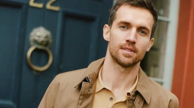 Front Man: Andrew Models Smart Styles from Massimo Dutti Front and center, Andrew Cooper dons a Massimo Dutti trench-style jacket, polo shirt, and slim-fit chinos.