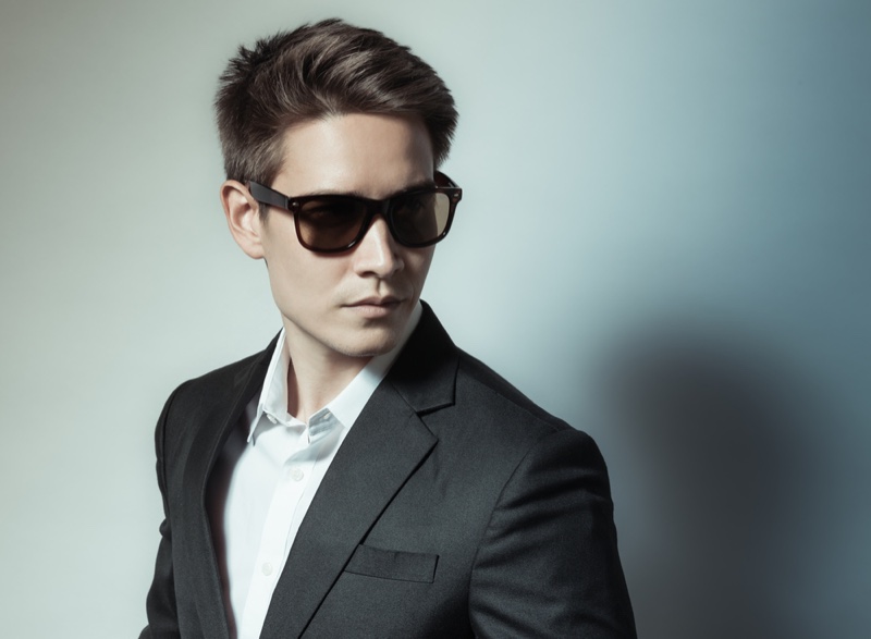 Attractive Man Sunglasses Suit Jacket
