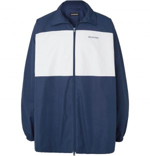Balenciaga - Colour-Block Logo-Print Cotton-Poplin Jacket - Men - Blue Balenciaga - Colour-Block Logo-Print Cotton-Poplin Jacket - Men - Blue