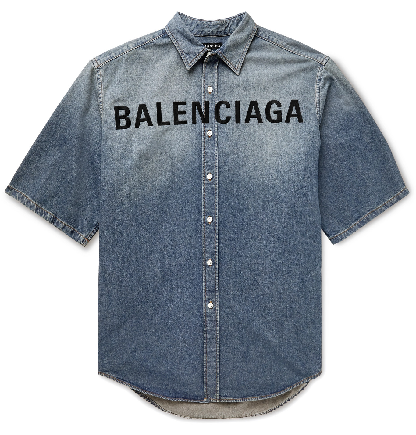 Balenciaga - Oversized Logo-Embroidered Denim Shirt - Men - Blue | The ...