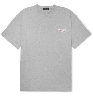 Balenciaga - Oversized Logo-Print Mélange Cotton-Jersey T-Shirt - Men - Gray Balenciaga - Oversized Logo-Print Mélange Cotton-Jersey T-Shirt - Men - Gray