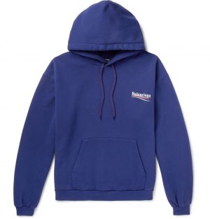 Balenciaga - Printed Cotton-Blend Jersey Hoodie - Men - Blue Balenciaga - Printed Cotton-Blend Jersey Hoodie - Men - Blue