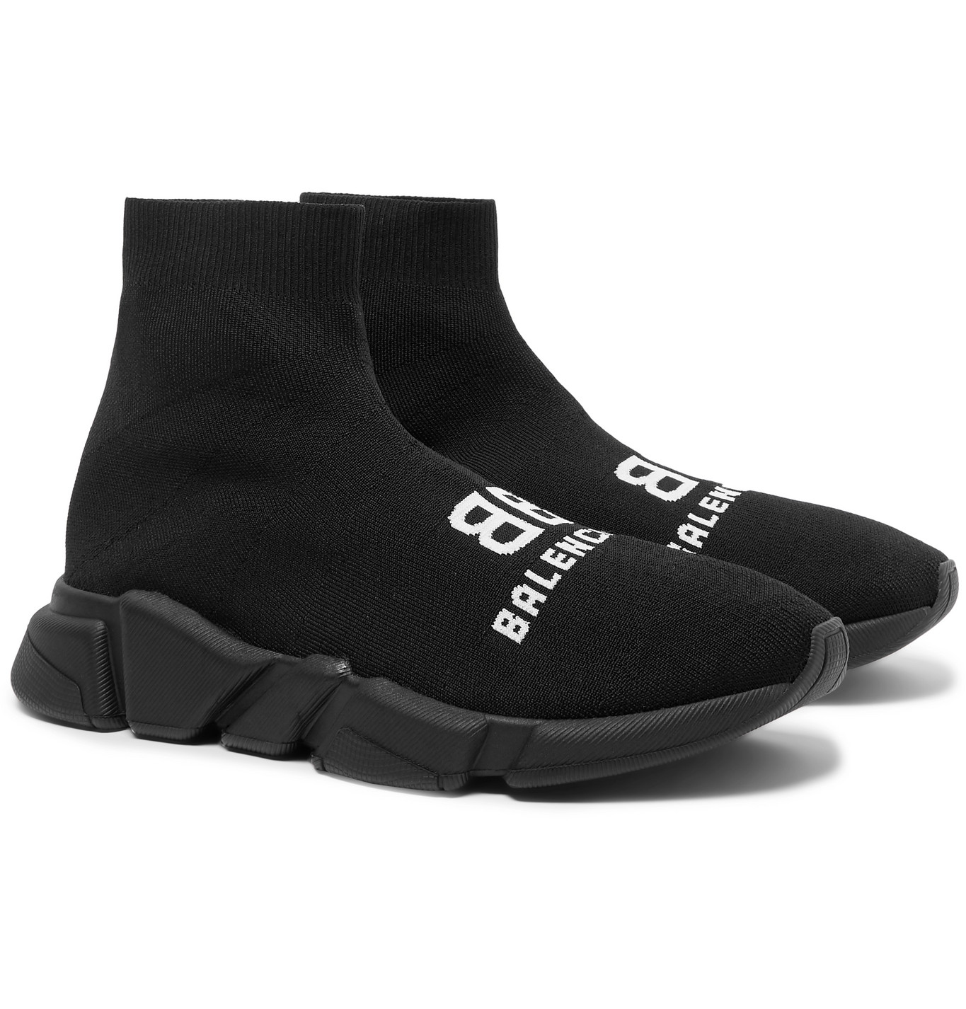 Balenciaga - Speed Sock Logo-Print Stretch-Knit Slip-On Sneakers - Men ...