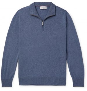 Brunello Cucinelli - Cashmere Half-Zip Sweater - Men - Blue Brunello Cucinelli - Cashmere Half-Zip Sweater - Men - Blue
