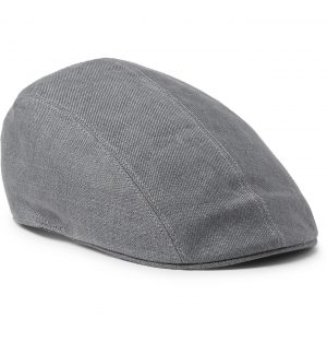 Brunello Cucinelli - Leather-Trimmed Mélange Linen-Twill Flat Cap - Men - Blue Brunello Cucinelli - Leather-Trimmed Mélange Linen-Twill Flat Cap - Men - Blue