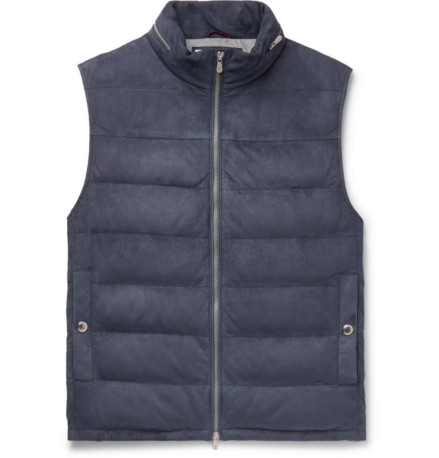Brunello Cucinelli - Quilted Suede Down Gilet - Men - Blue | The ...