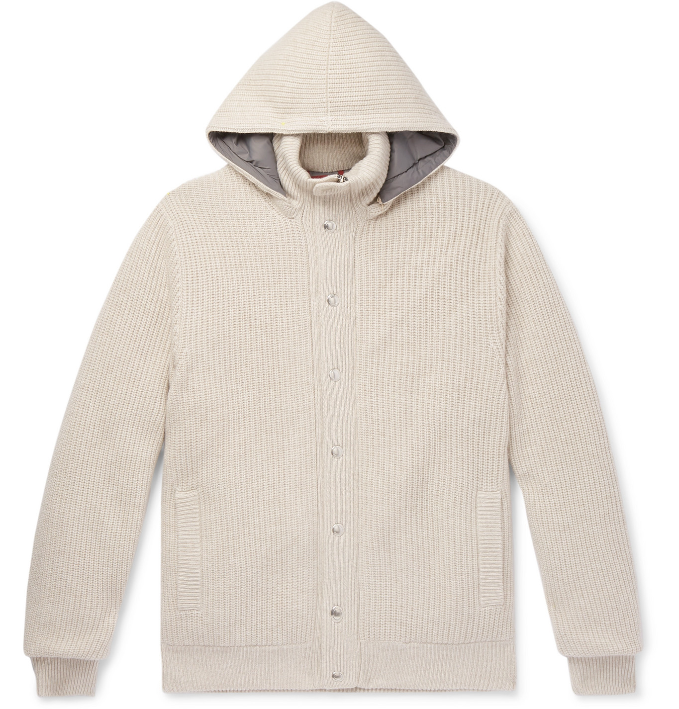 Brunello Cucinelli - Ribbed Cashmere and Shell Hooded Down Cardigan ...