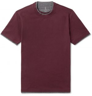 Brunello Cucinelli - Slim-Fit Layered Cotton-Jersey T-Shirt - Men - Burgundy Brunello Cucinelli - Slim-Fit Layered Cotton-Jersey T-Shirt - Men - Burgundy