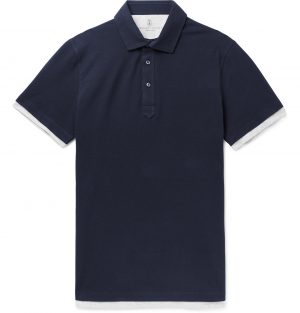 Brunello Cucinelli - Slim-Fit Layered Cotton-Piqué Polo Shirt - Men - Blue Brunello Cucinelli - Slim-Fit Layered Cotton-Piqué Polo Shirt - Men - Blue