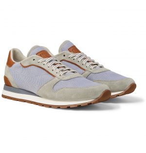 Brunello Cucinelli - Suede-Trimmed Leather and Mesh Sneakers - Men - Gray Brunello Cucinelli - Suede-Trimmed Leather and Mesh Sneakers - Men - Gray