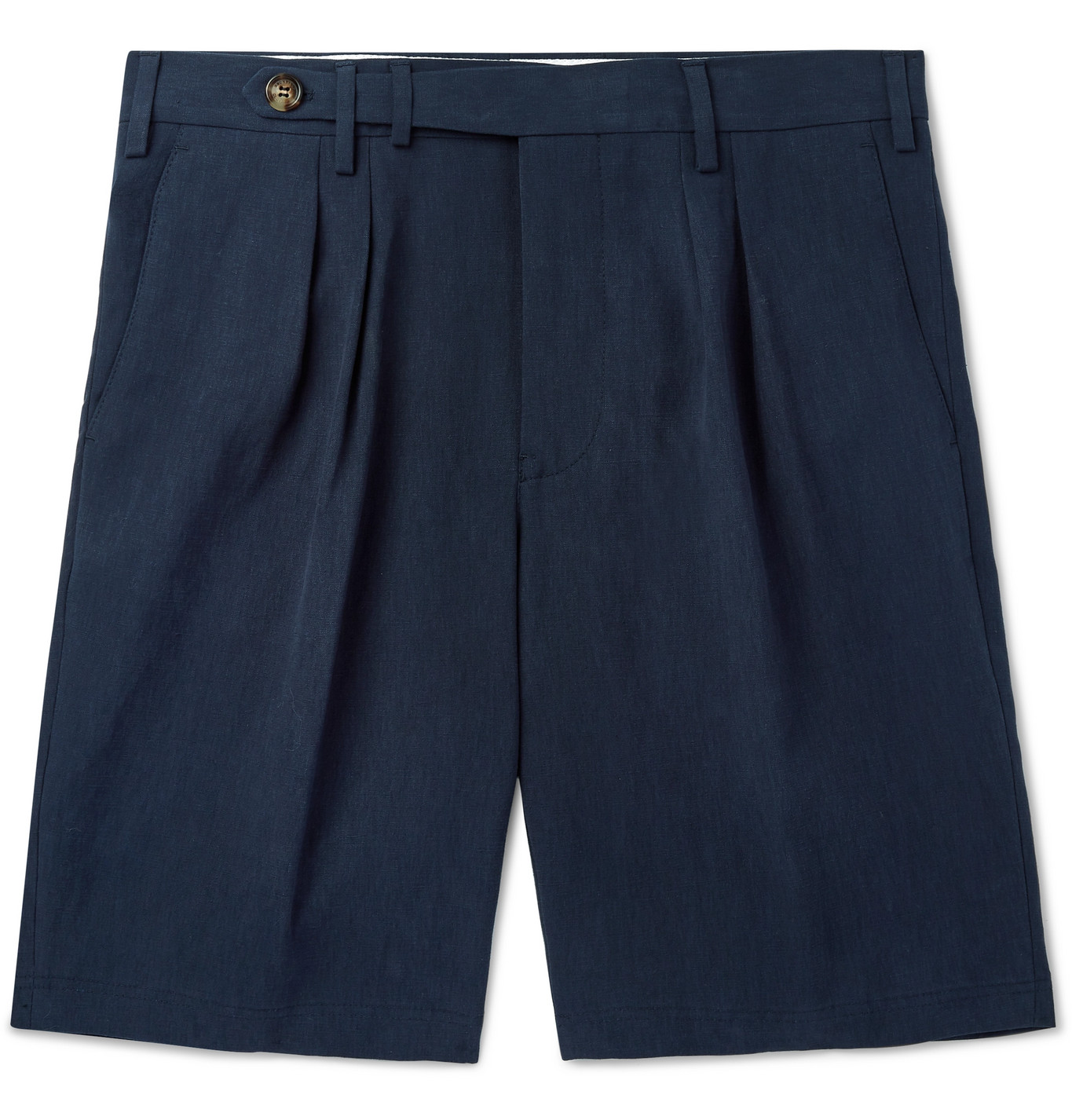 Brunello Cucinelli - Tapered Pleated Linen Shorts - Men - Blue | The ...