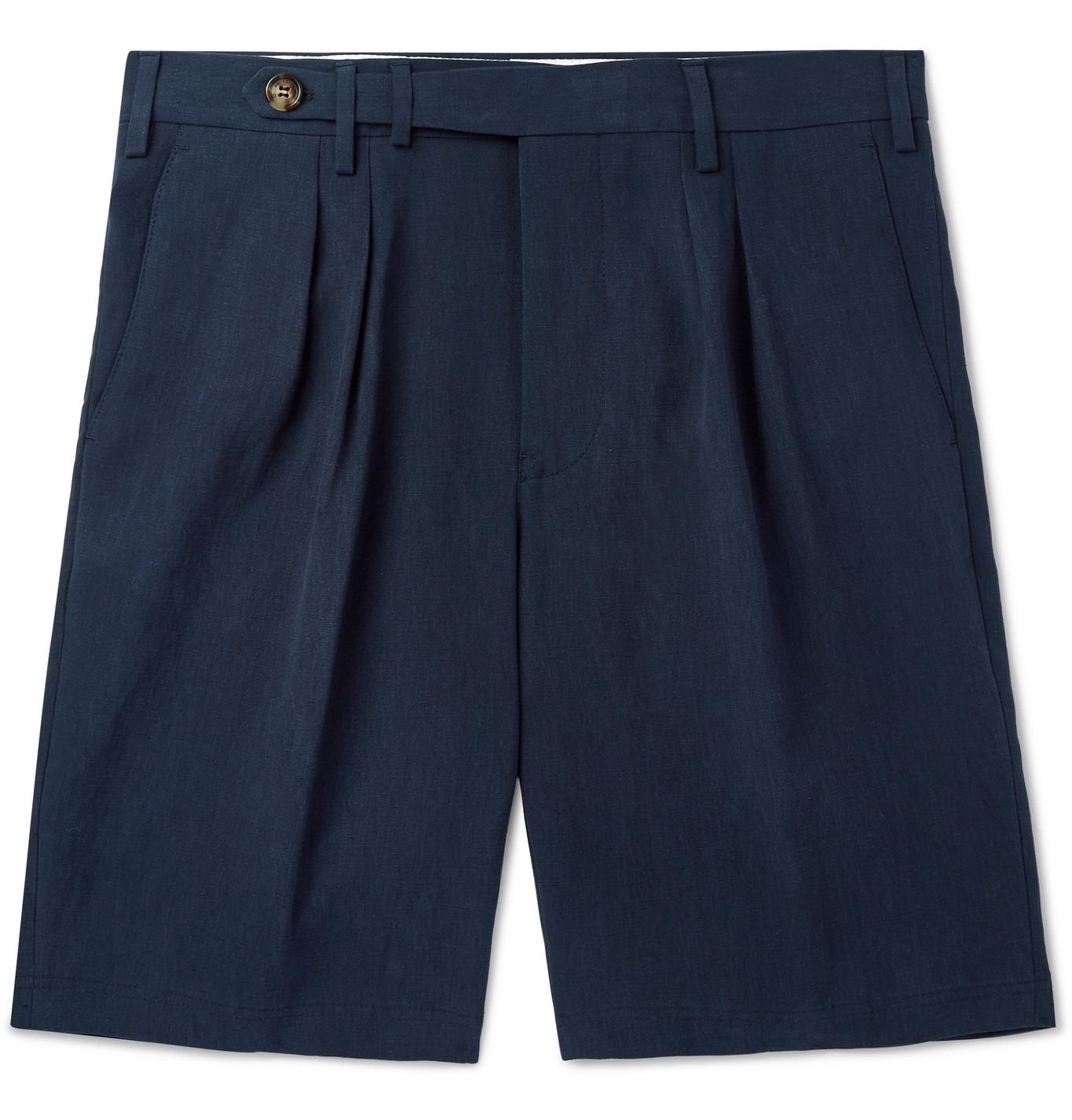 Brunello Cucinelli Tapered Pleated Linen Shorts Men Blue The
