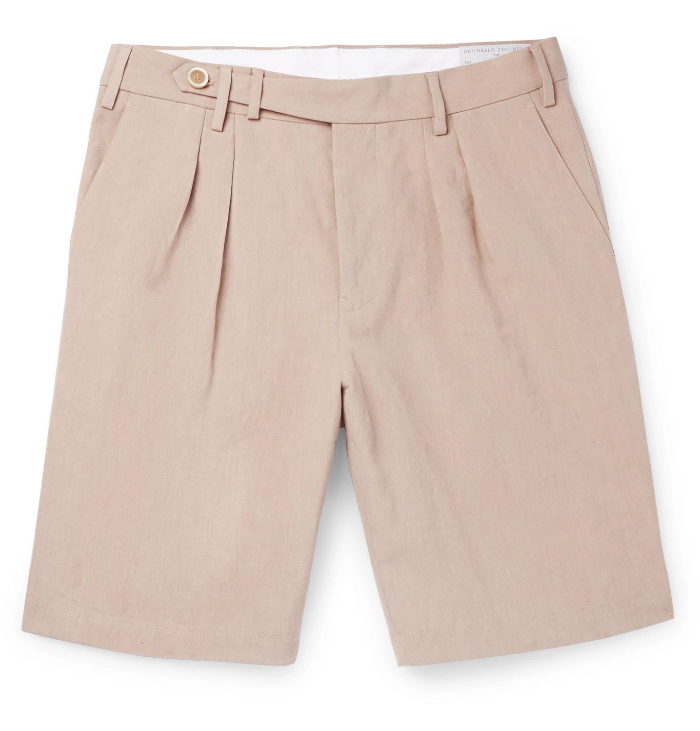 Brunello Cucinelli Tapered Pleated Linen Shorts Men Neutrals