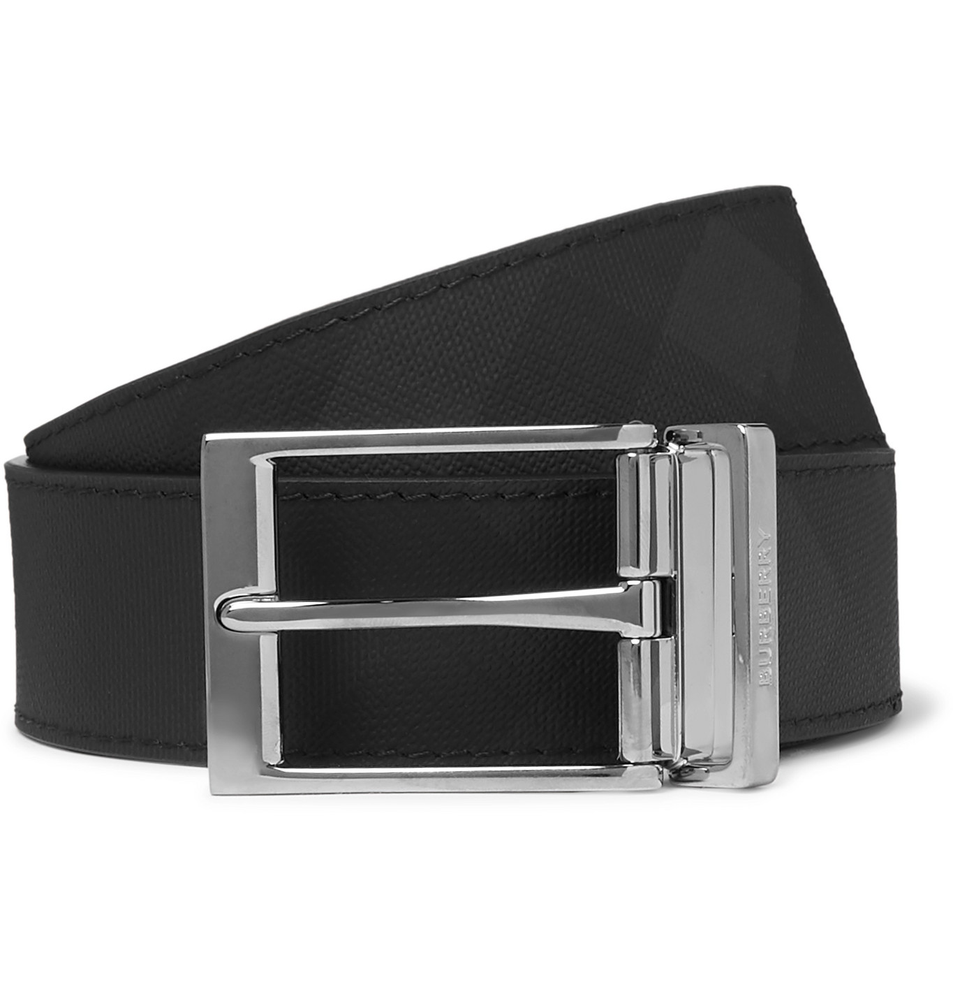 Burberry 4cm Black and Charcoal Reversible Checked Leather Belt Men
