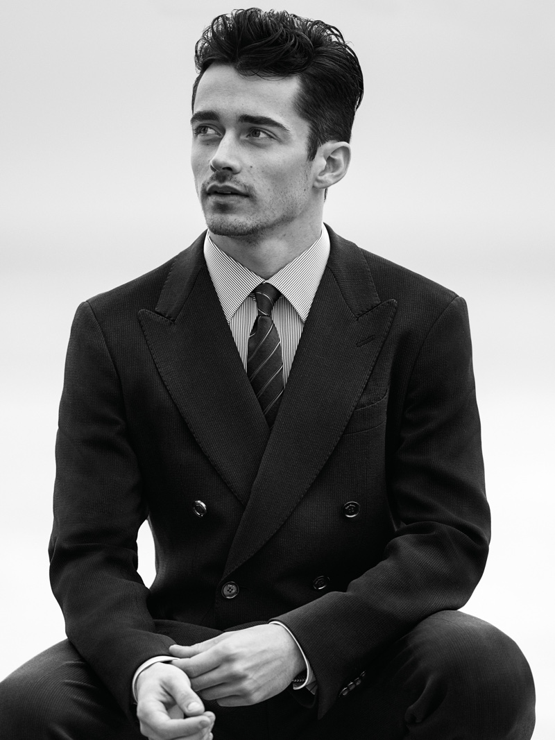 Monégasque racing driver Charles Leclerc fronts Giorgio Armani Made to Measure's spring-summer 2020 campaign.