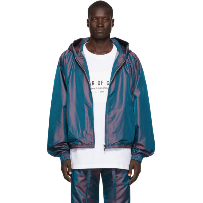 Fear of God Blue Nylon Iridescent Full-Zip Jacket | The Fashionisto