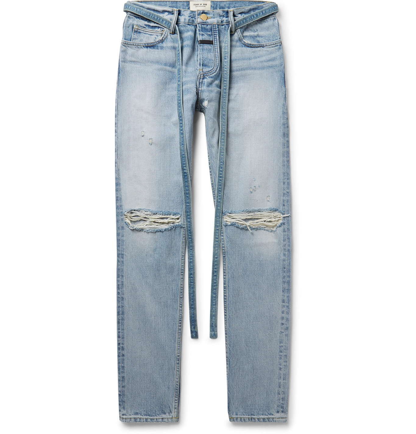 Fear of God - Slim-Fit Belted Distressed Selvedge Denim Jeans - Men ...