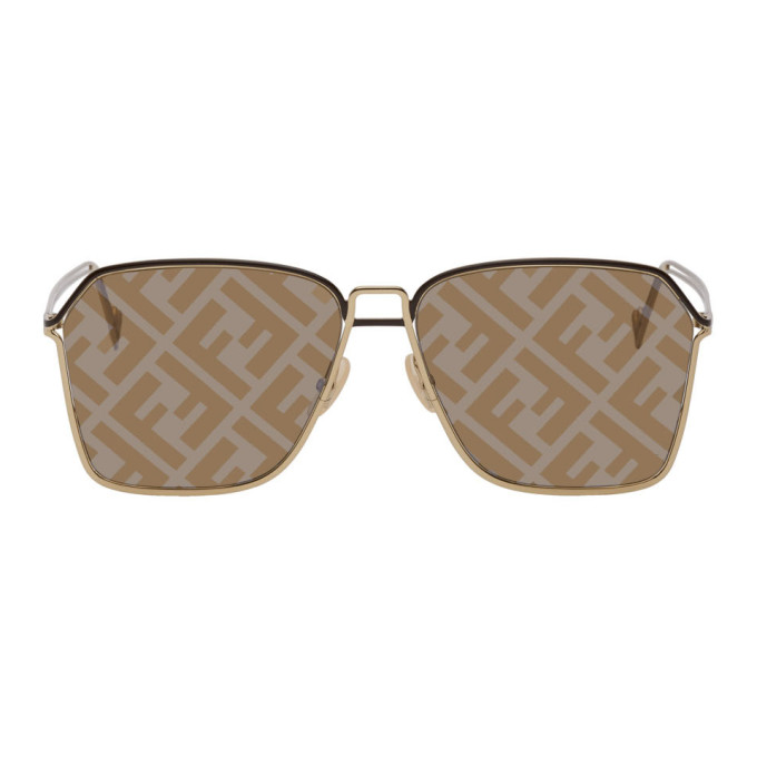 Fendi Gold Rectangular Logo Sunglasses | The Fashionisto