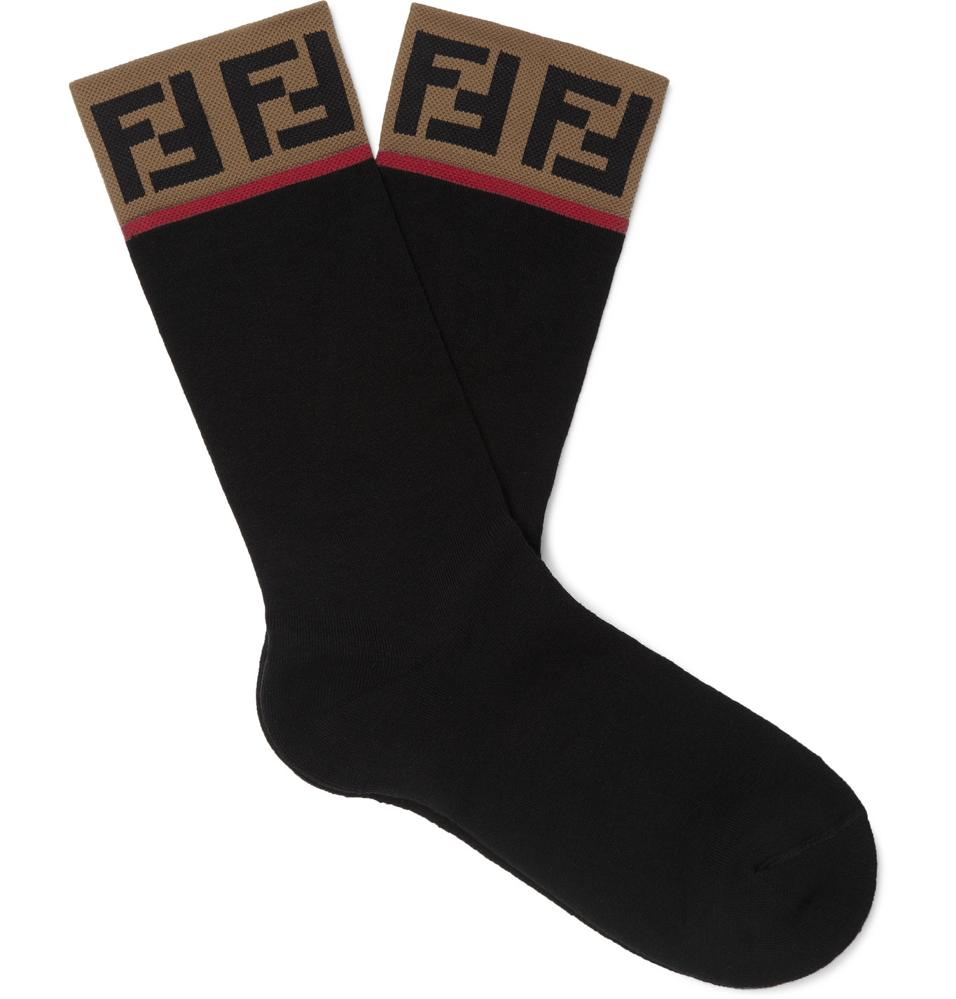 Fendi - Logo-Intarsia Stretch Cotton-Blend Socks - Men - Black | The ...