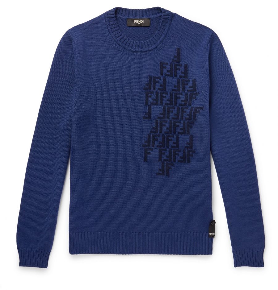 Fendi - Logo-Intarsia Wool Sweater - Men - Blue | The Fashionisto