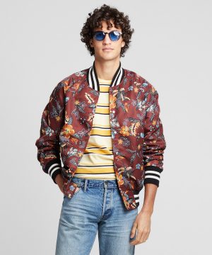 Floral Nylon Bomber in Burgundy Floral Nylon Bomber in Burgundy