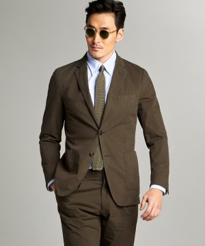 Garment Dyed Traveler Suit Jacket in Olive Garment Dyed Traveler Suit Jacket in Olive