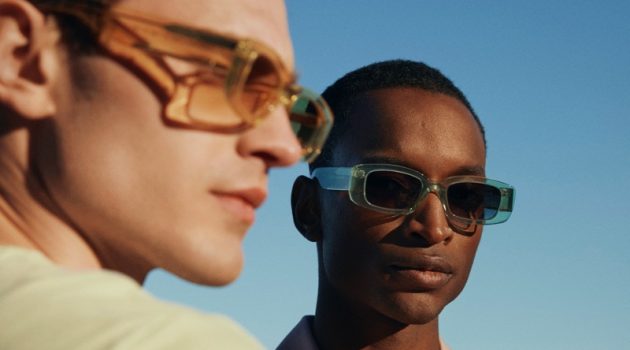 H&M Looks Forward to Sunny Days with CHIMI Collaboration Bo Develius and Oliver Kumbi model sunglasses from the H&M x CHIMI collaboration.