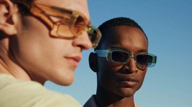 Bo Develius and Oliver Kumbi model sunglasses from the H&M x CHIMI collaboration.