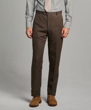 Herringbone Linen Sack Suit Trouser in Brown Herringbone Linen Sack Suit Trouser in Brown