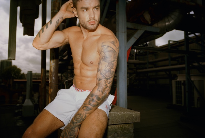 Tom Craig photographs a shirtless Liam Payne for the singer's pre-fall 2020 HUGO capsule collection.