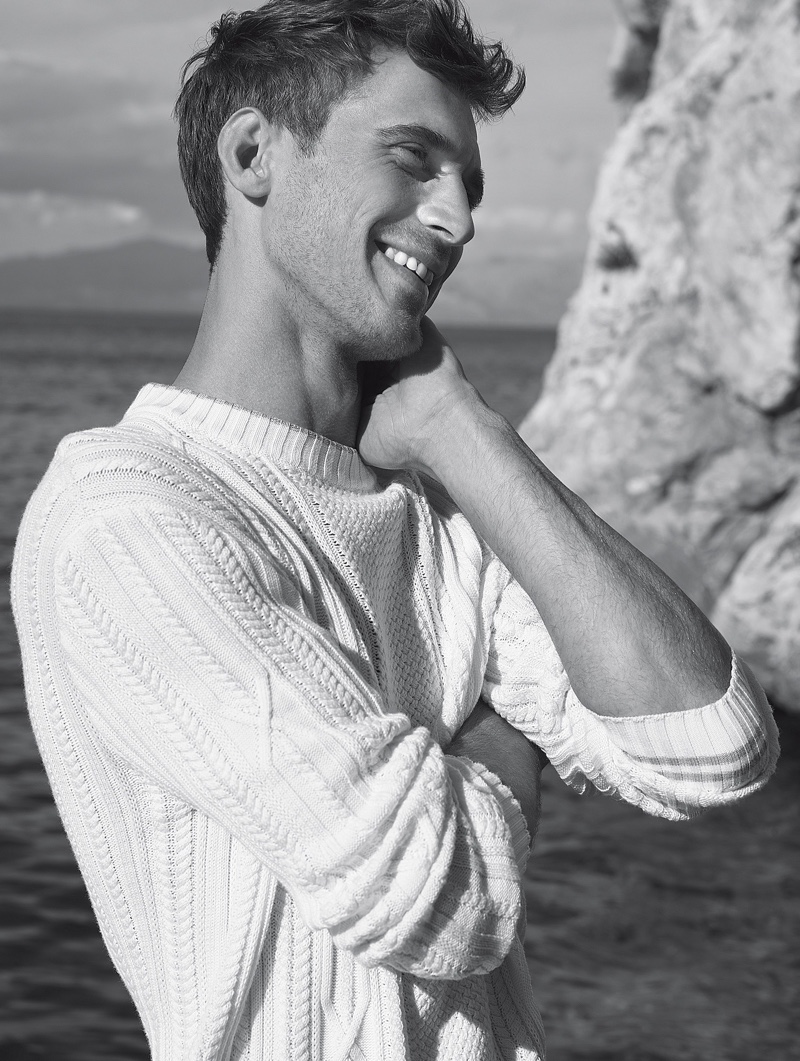 Appearing in a black and white photo, Clément Chabernaud fronts Loro Piana's spring-summer 2020 campaign.