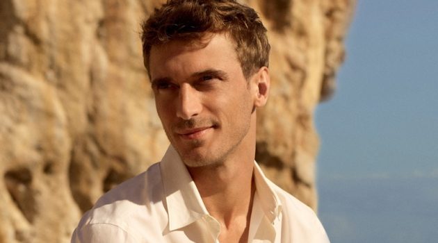 Clément Returns for Loro Piana Spring '20 Campaign All smiles, Clément Chabernaud dons a cotton and silk shirt with linen crepe trousers for Loro Piana's spring-summer 2020 campaign.