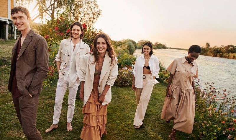 Anders Hayward, Boyd Gates, Andreea Diaconu, Jill Kortleve, and Oumie Jammeh come together for Mango's summer 2020 campaign.