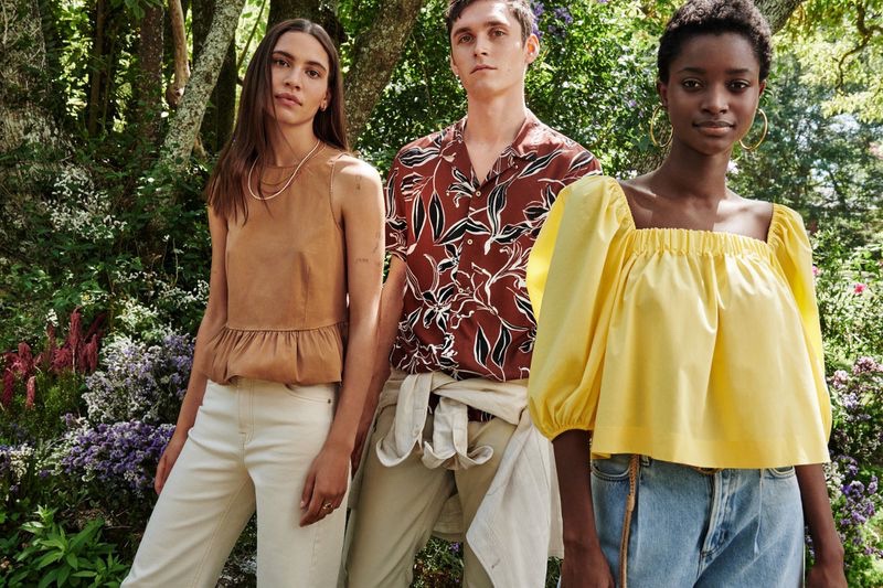 Kaya Wilkins, Anders Hayward, and Oumie Jammeh appear in Mango's summer 2020 campaign.