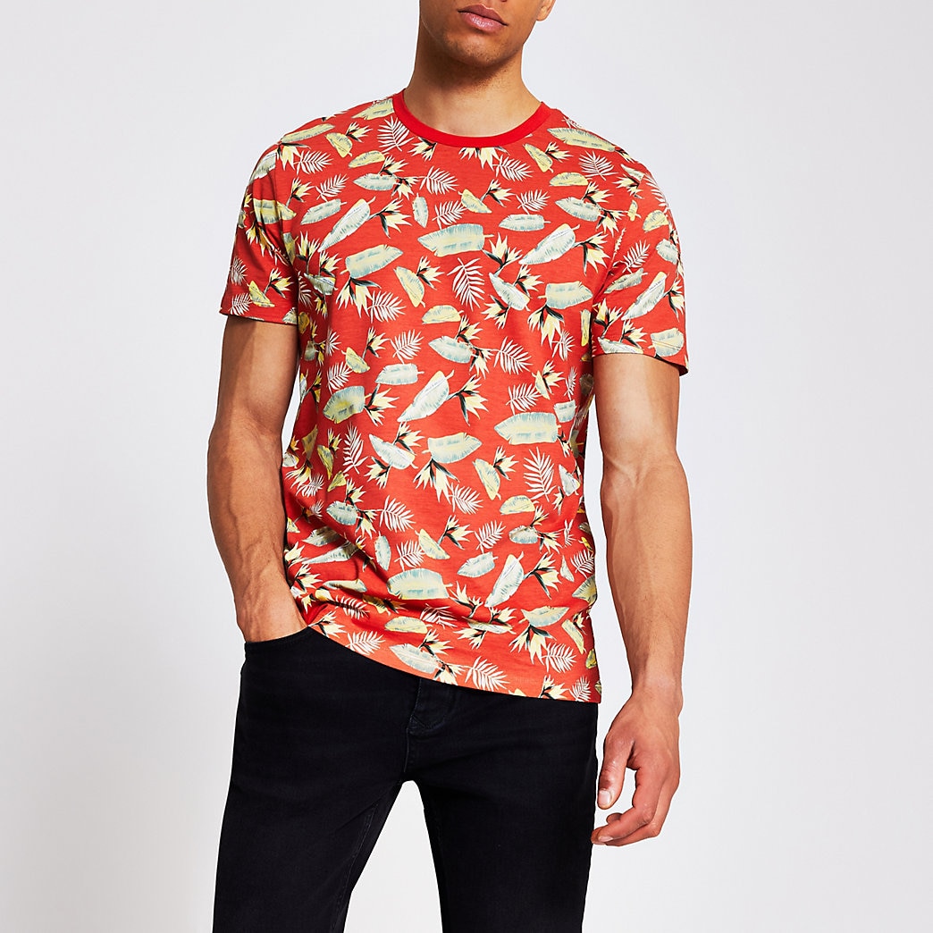 Mens Jack and Jones red printed T-shirt | The Fashionisto
