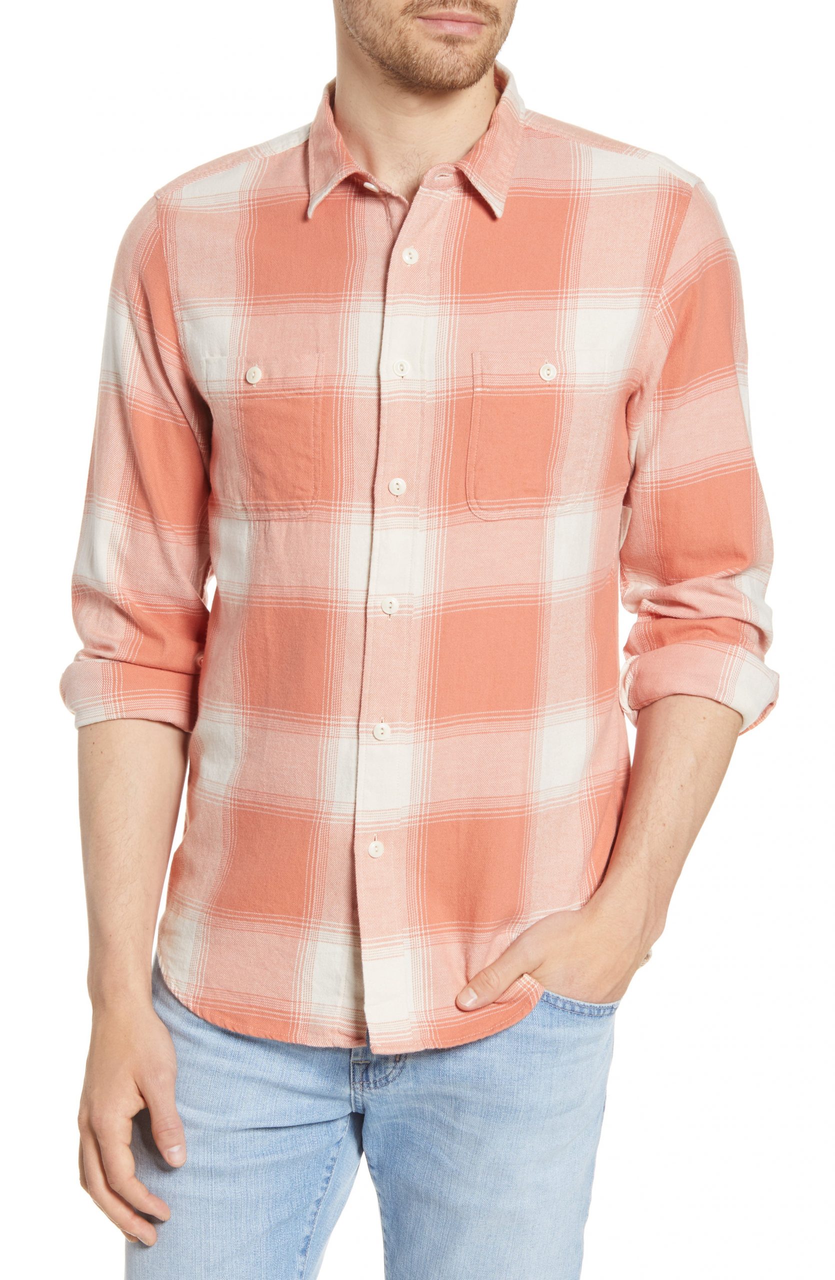 Men’s Madewell Brushed Cotton Perfect Shirt, Size Small - Orange | The ...