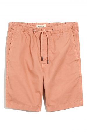 Men's Madewell Garment Dyed Twill Drawstring Shorts, Size X-Small - Coral Men's Madewell Garment Dyed Twill Drawstring Shorts, Size X-Small - Coral
