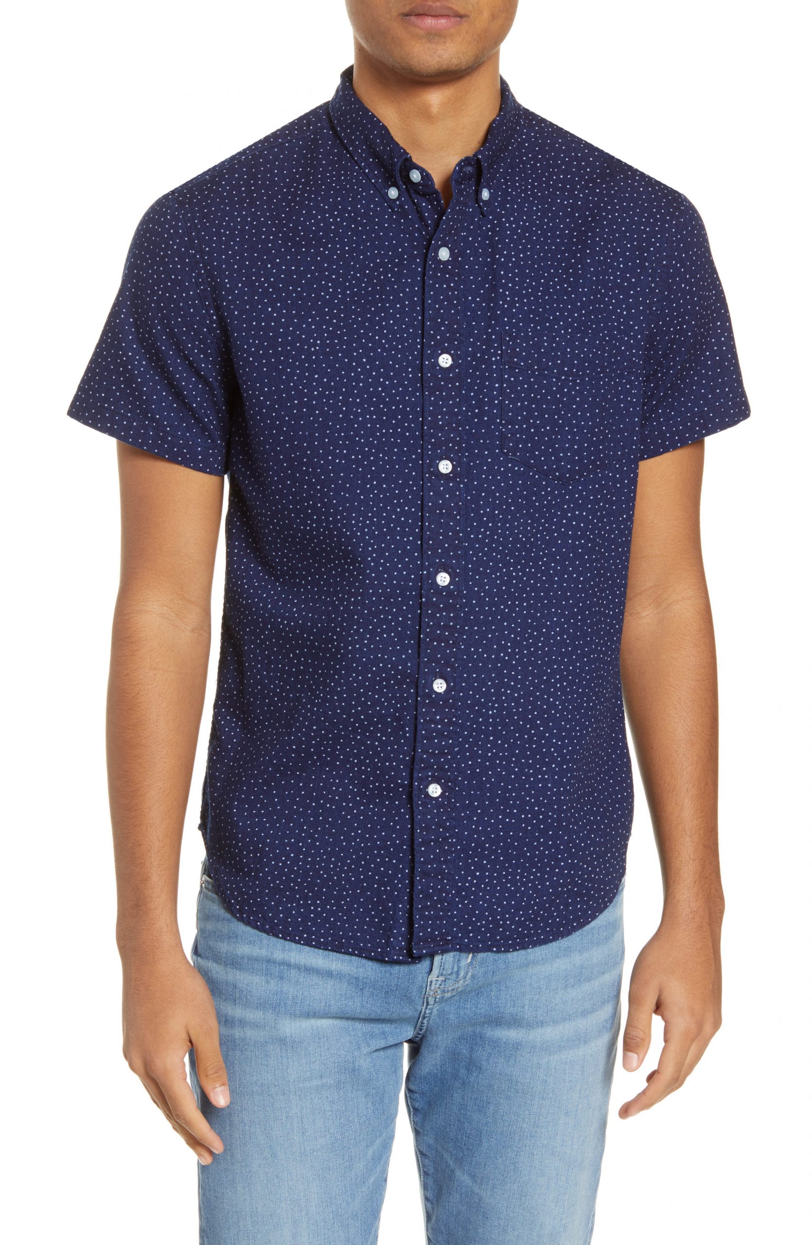 Men’s Madewell Indigo Dots Short Sleeve Button-Down Shirt, Size X-Large ...