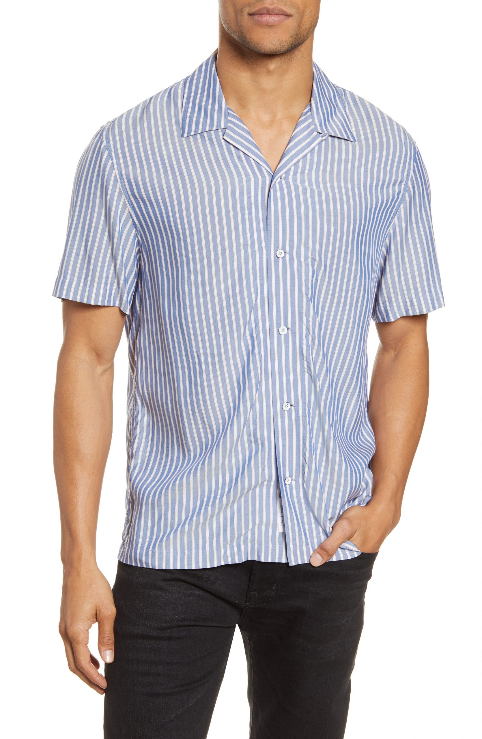 short sleeve button up striped