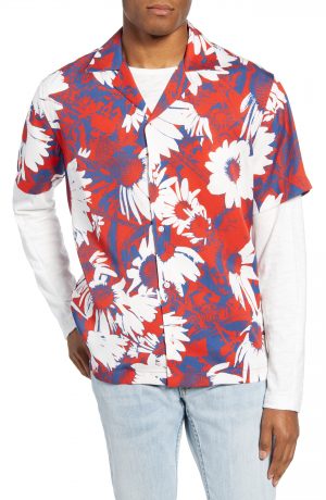 Men's Saturdays Nyc Canty Daisy Print Short Sleeve Button-Up Camp Shirt, Size XX-Large - Red Men's Saturdays Nyc Canty Daisy Print Short Sleeve Button-Up Camp Shirt, Size XX-Large - Red