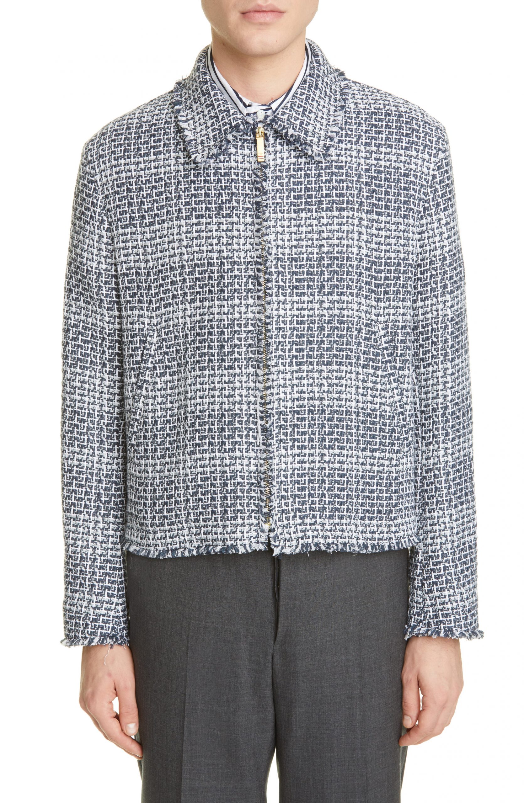 tweed frayed jacket