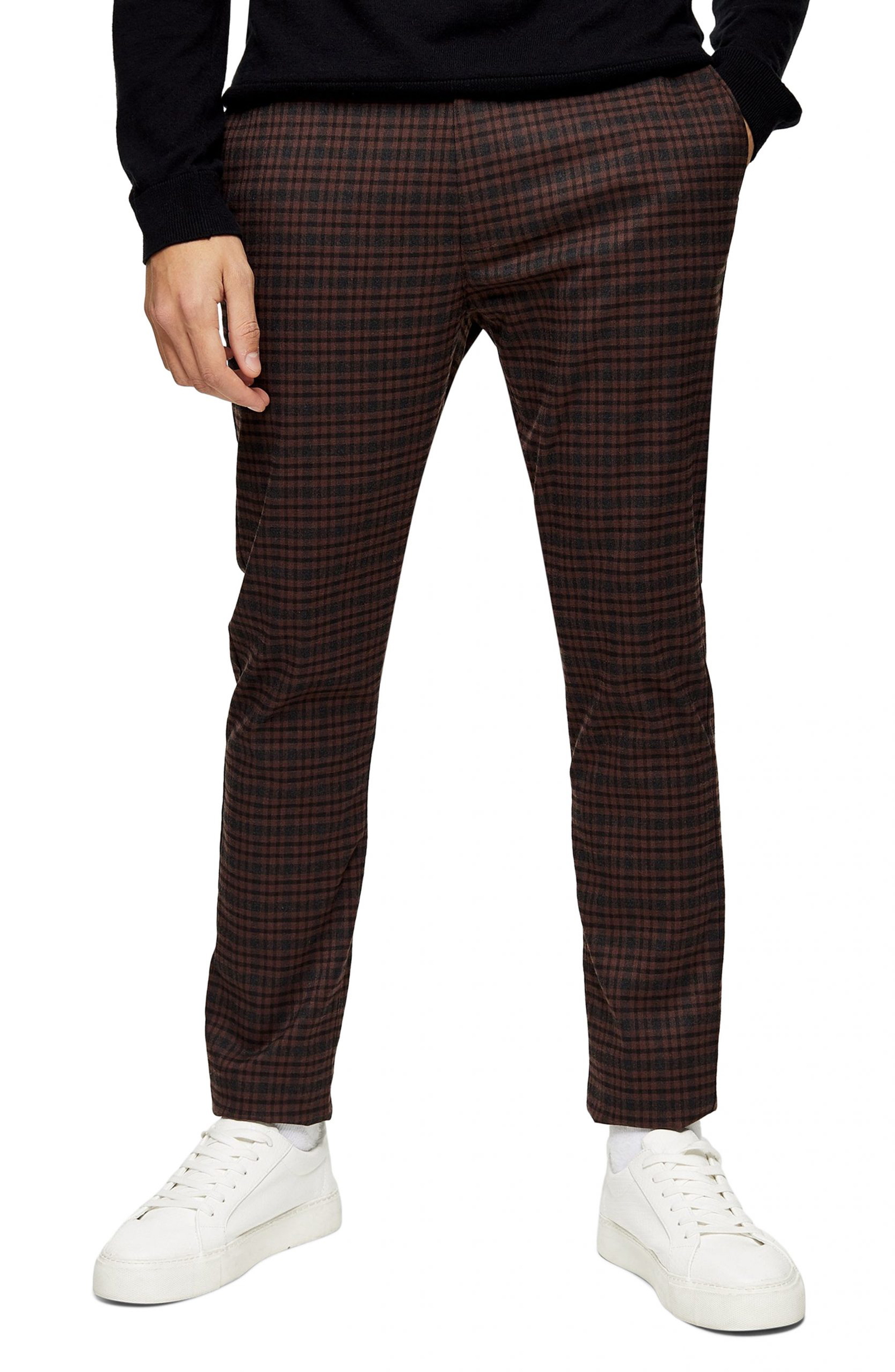 Men’s Topman Heritage Skinny Fit Check Pants, Size 32 x 32 - Brown ...