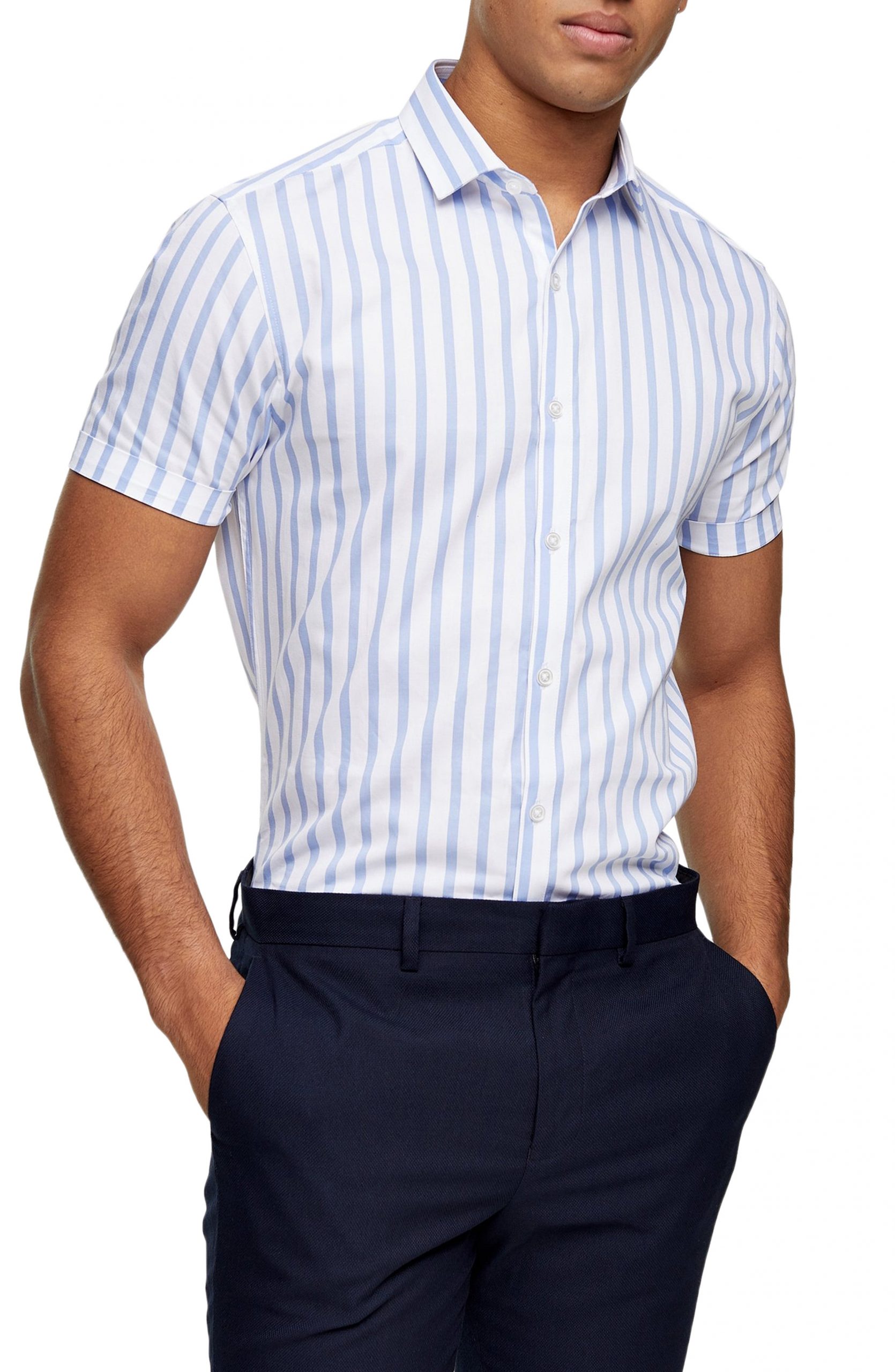 Men’s Topman New Stripe Slim Fit Short Sleeve Button-Up Shirt, Size ...