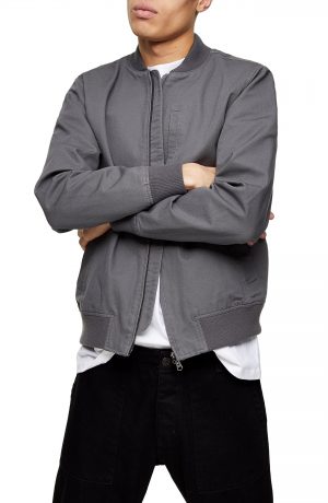 Men's Topman Ottoman Bomber Jacket, Size Large - Grey Men's Topman Ottoman Bomber Jacket, Size Large - Grey