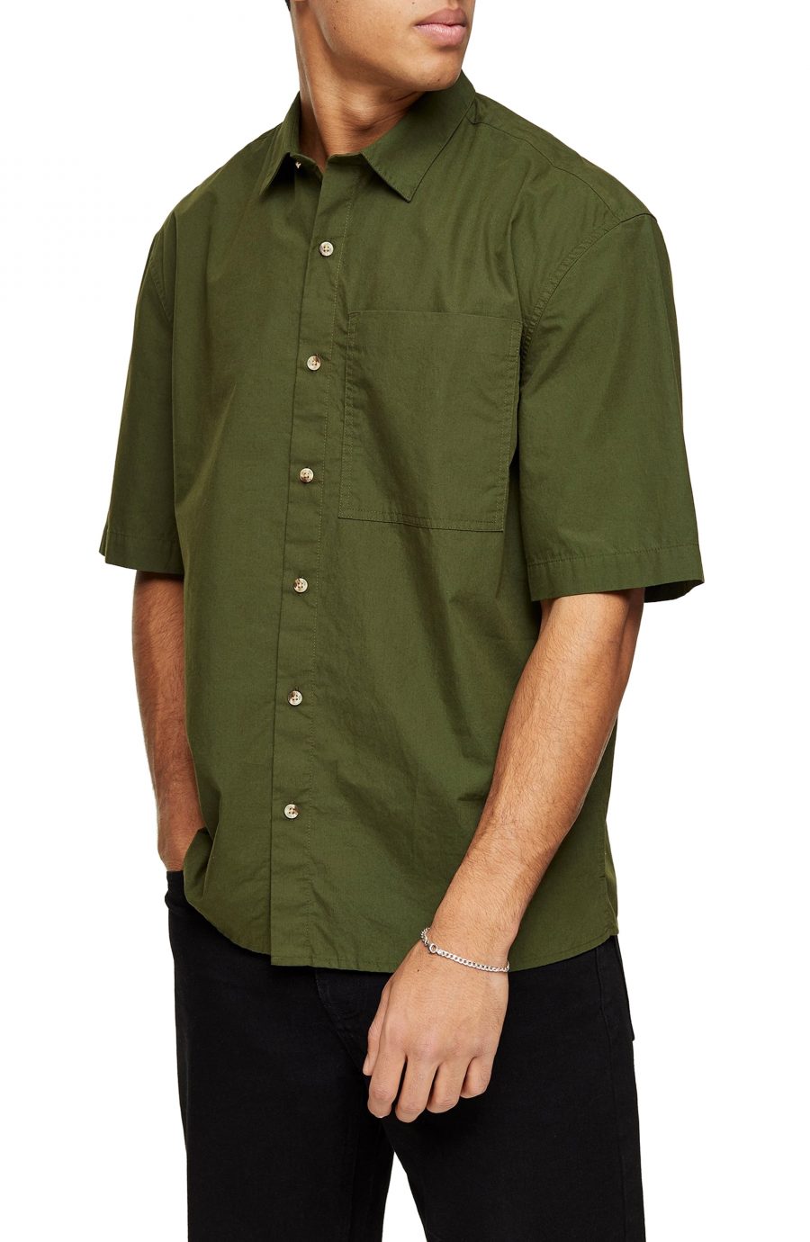 Men’s Topman Oversize Short Sleeve Button-Up Shirt, Size Large - Green