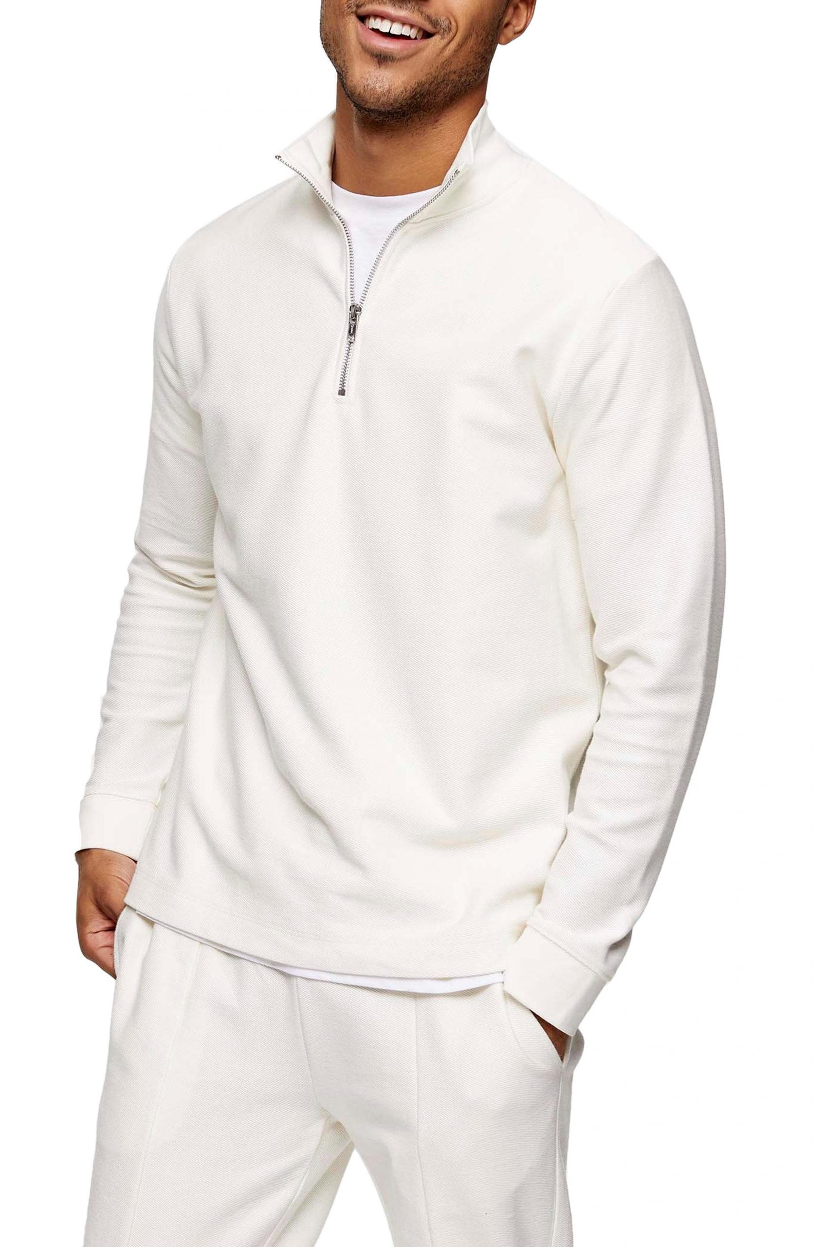 Download Men's Topman Quarter Zip Pullover, Size Medium - Ivory ...